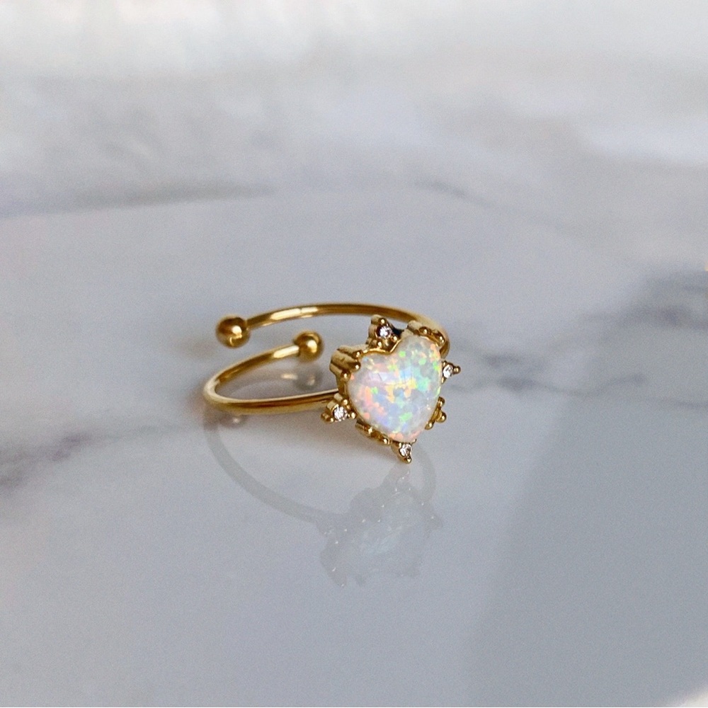 18K White Opal Adjustable Ring